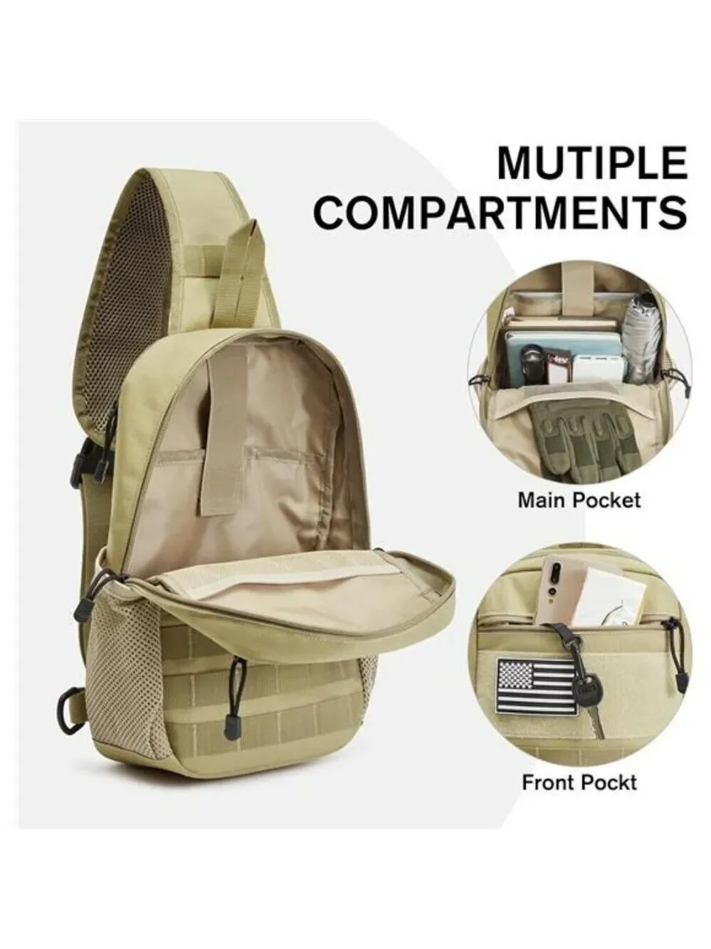 Tactical Sling Backpack Small Shoulder Bag for Hiking Travel Outdoor Sports